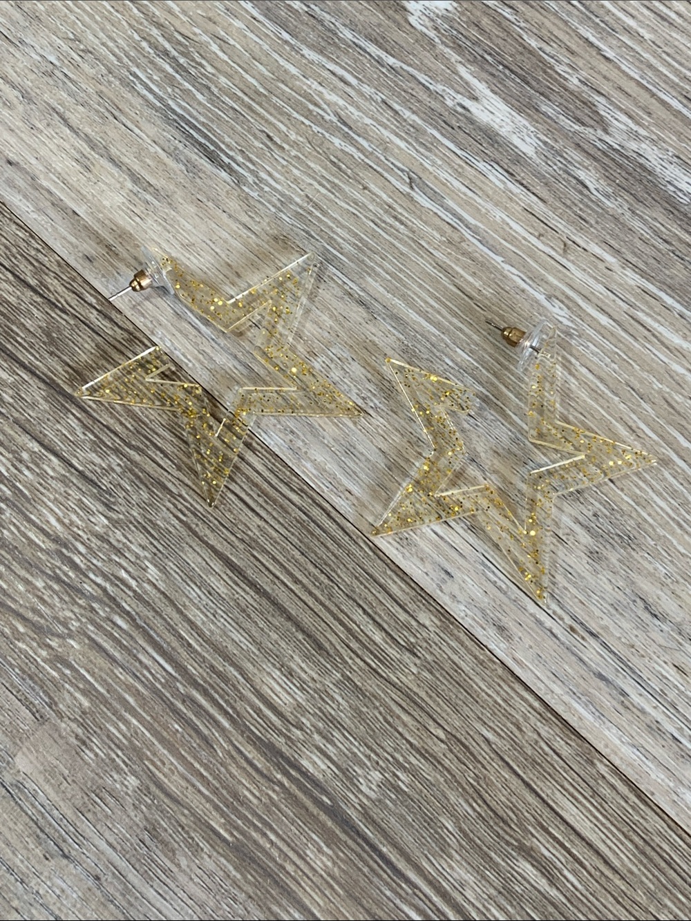 Gold Glitter Star Acrylic Earrings - Clear & Gold Star Accent